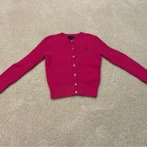 Girl’s Polo Ralph Lauren Fuchsia Cable Button-Front Knit Cardigan in M(8-10)
